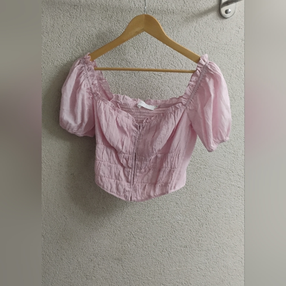 ASTR the Label Womens Ruffle Puff Sleeve Empress Top Sz M